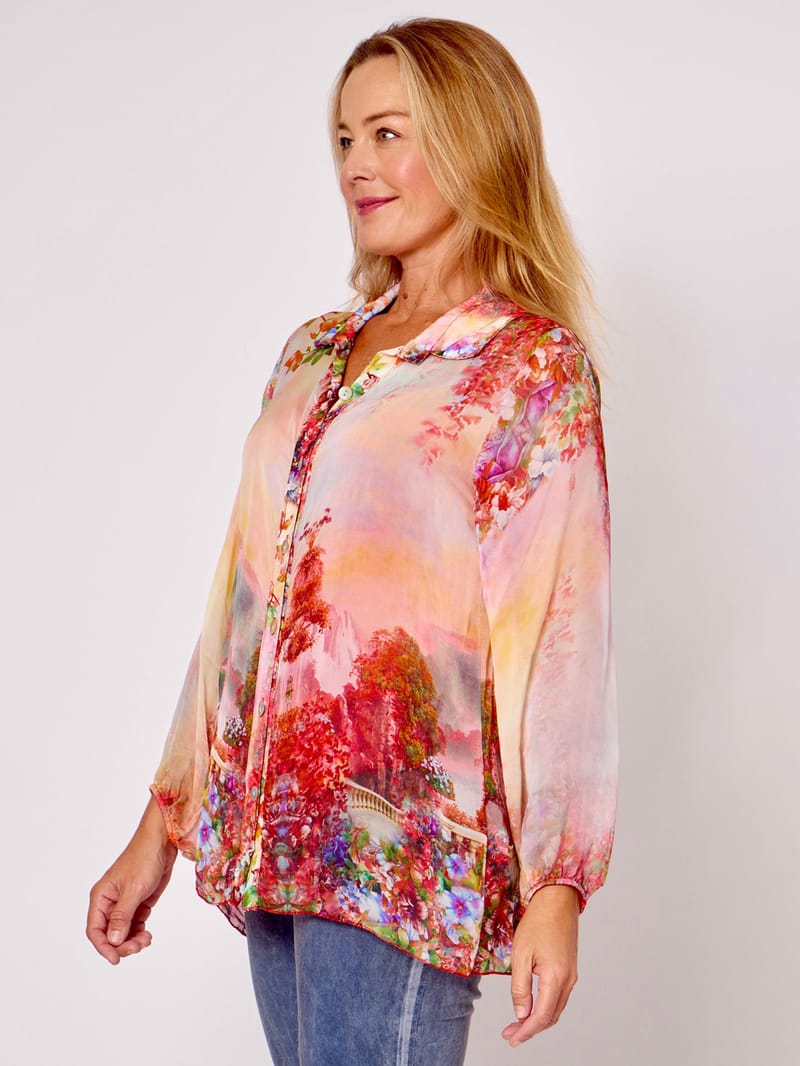 Silk Blend Button Shirt Red La Strada