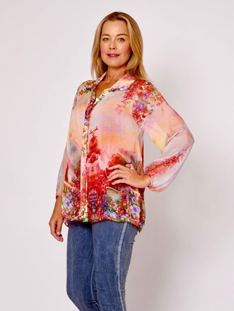 Silk Blend Button Shirt Red La Strada