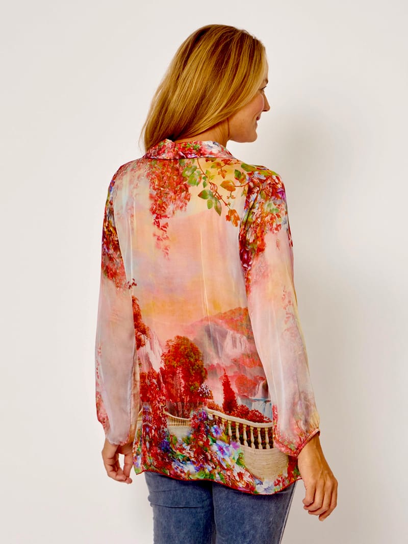Silk Blend Button Shirt Red La Strada