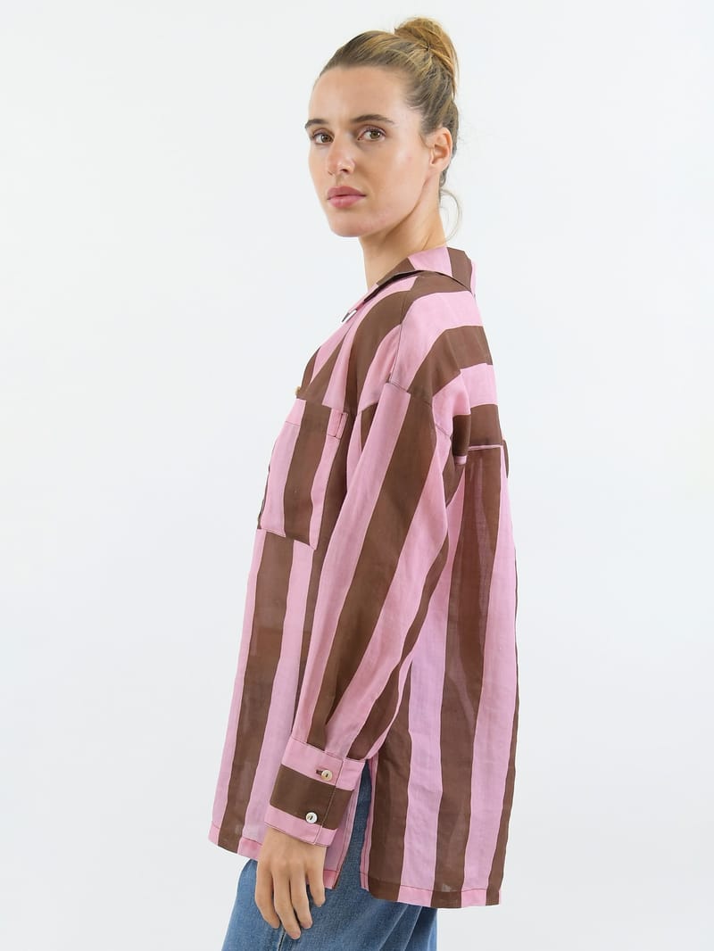 Striped Sheer Linen Shirt Pink Worthier