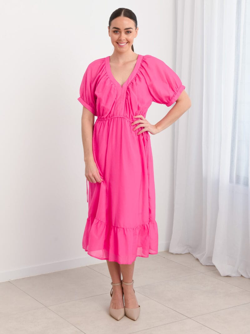 V-Neck Silk Dress Pink Liberty Rose