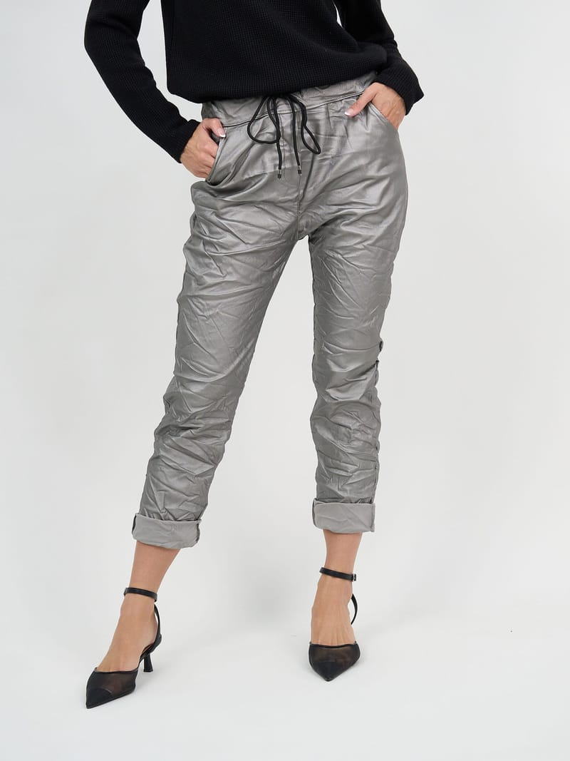 Wet Look Jogger Pant Pewter La Strada