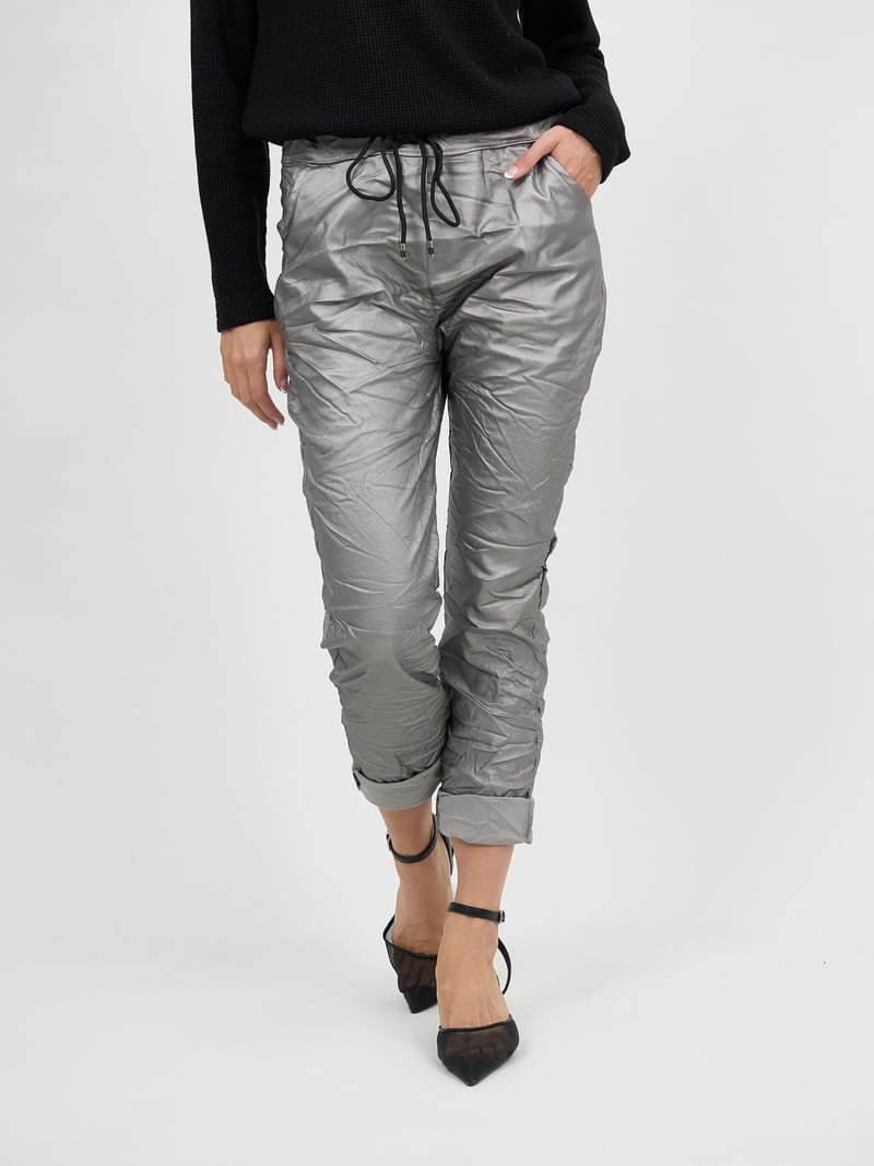 Wet Look Jogger Pant Pewter La Strada
