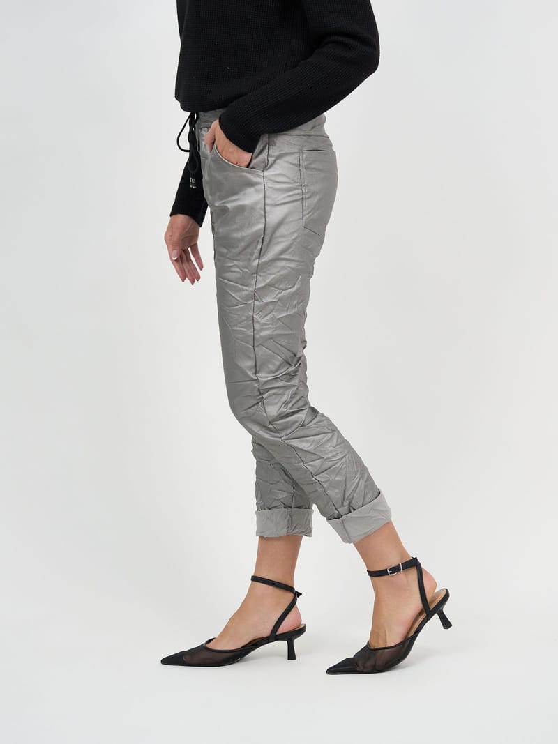 Wet Look Jogger Pant Pewter La Strada