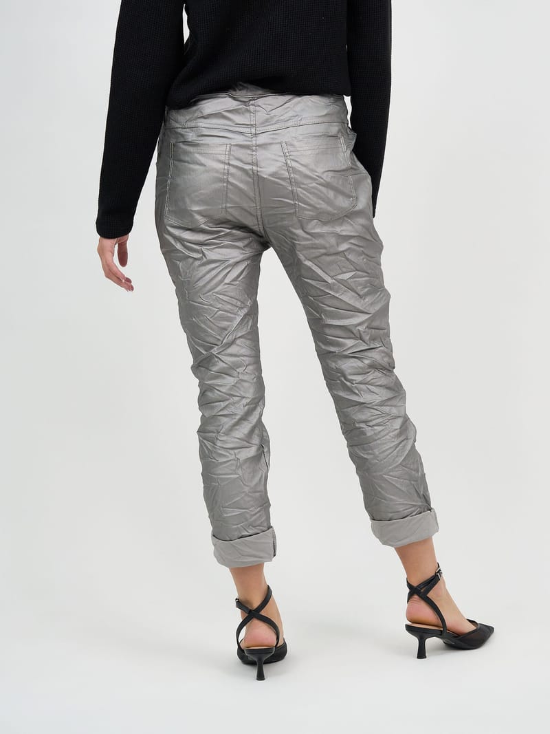 Wet Look Jogger Pant Pewter La Strada