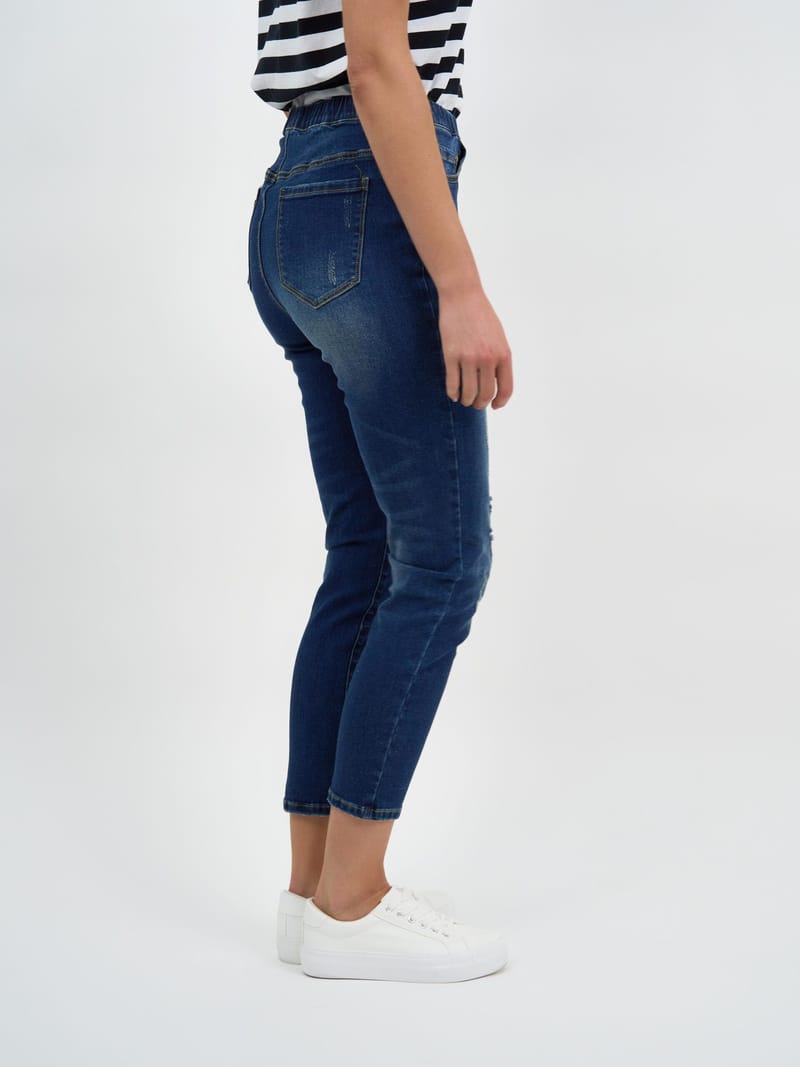 Distressed Pull On Jean Denim Threadz