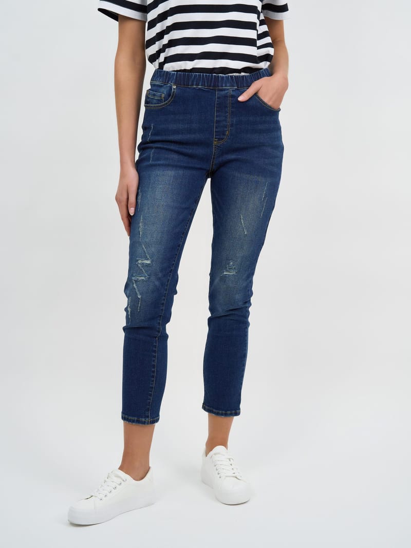 Distressed Pull On Jean Denim Threadz
