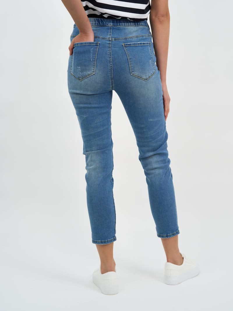 Distressed Pull On Jean Blue Threadz