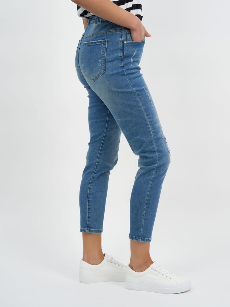 Distressed Pull On Jean Blue Threadz