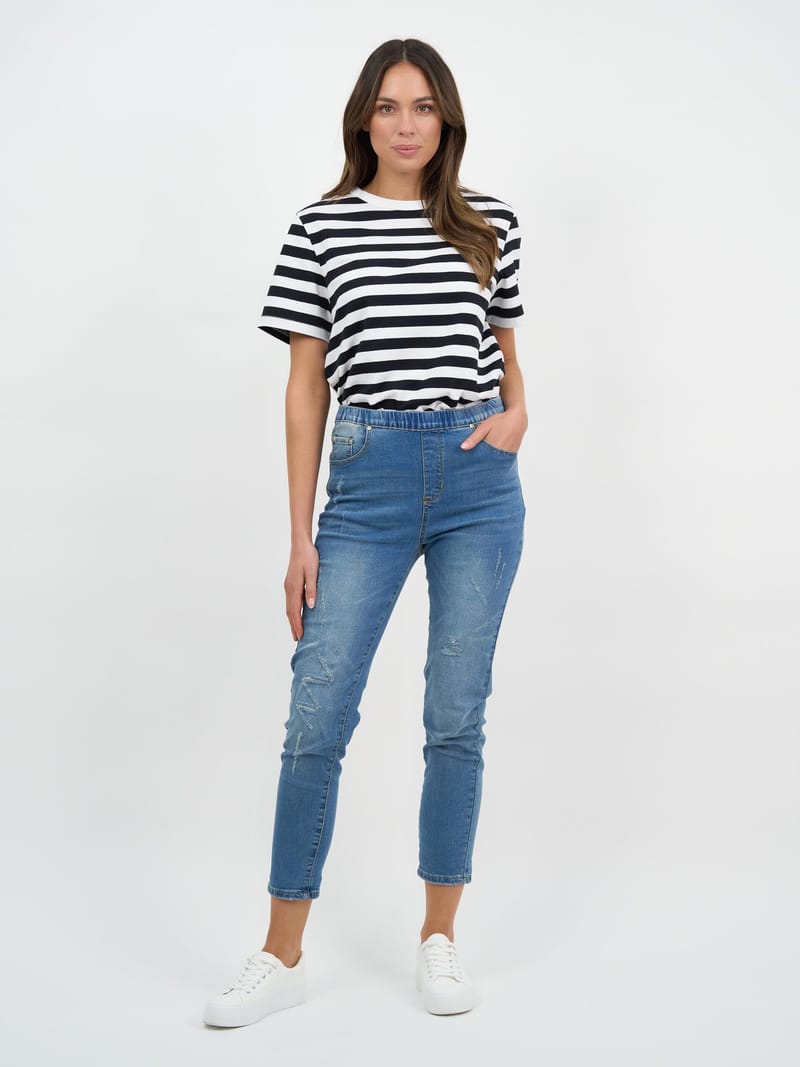 Distressed Pull On Jean Blue Threadz