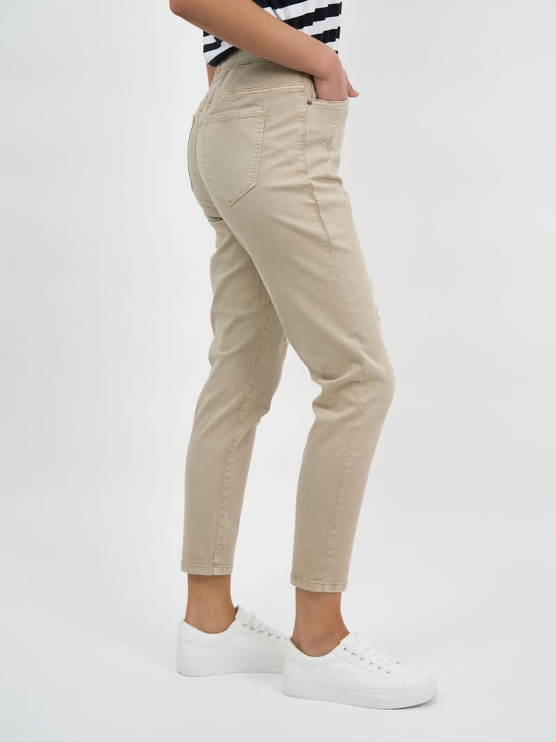 Distressed Pull On Jean Natural Threadz