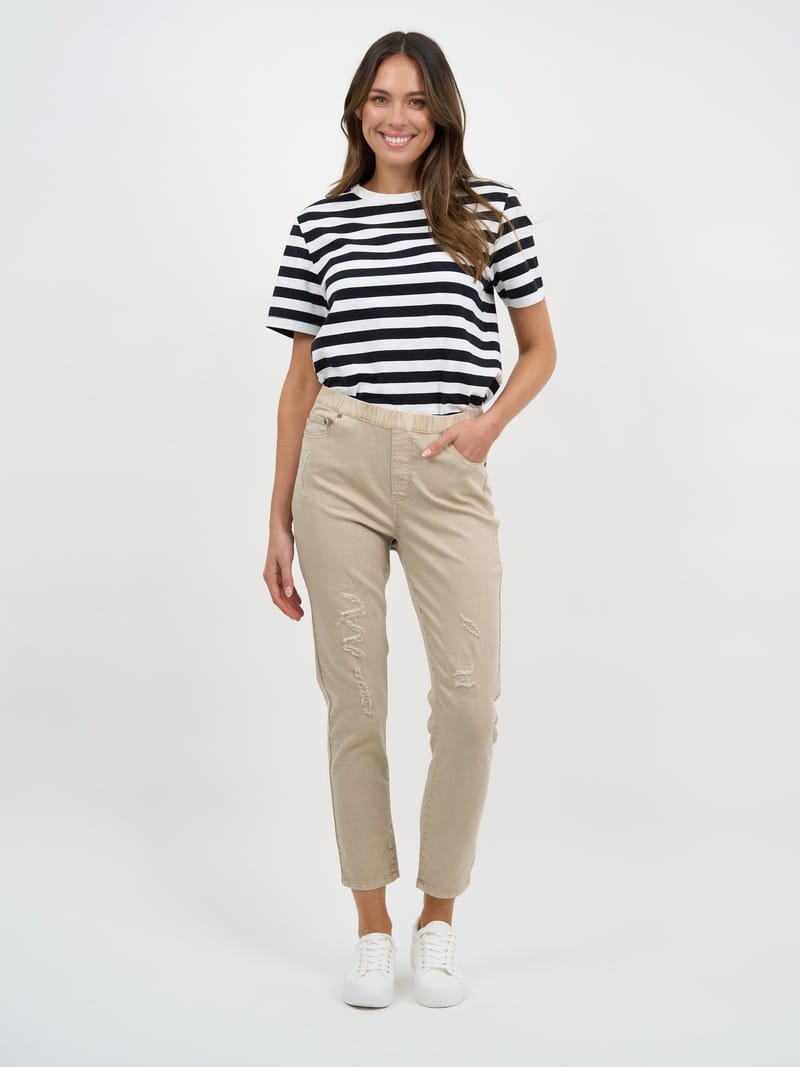 Distressed Pull On Jean Natural Threadz