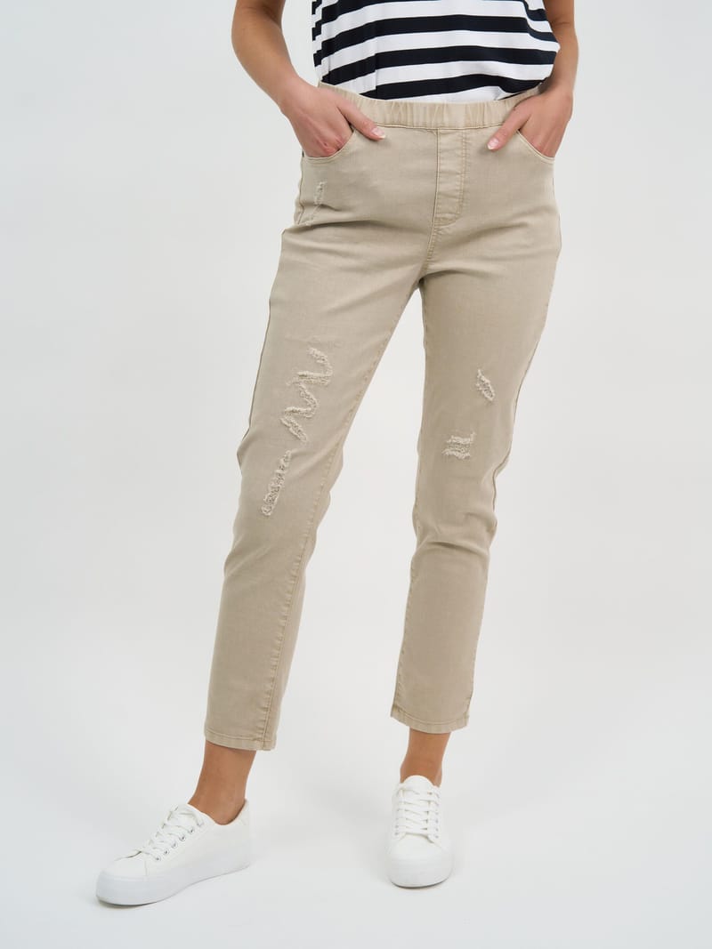 Distressed Pull On Jean Natural Threadz