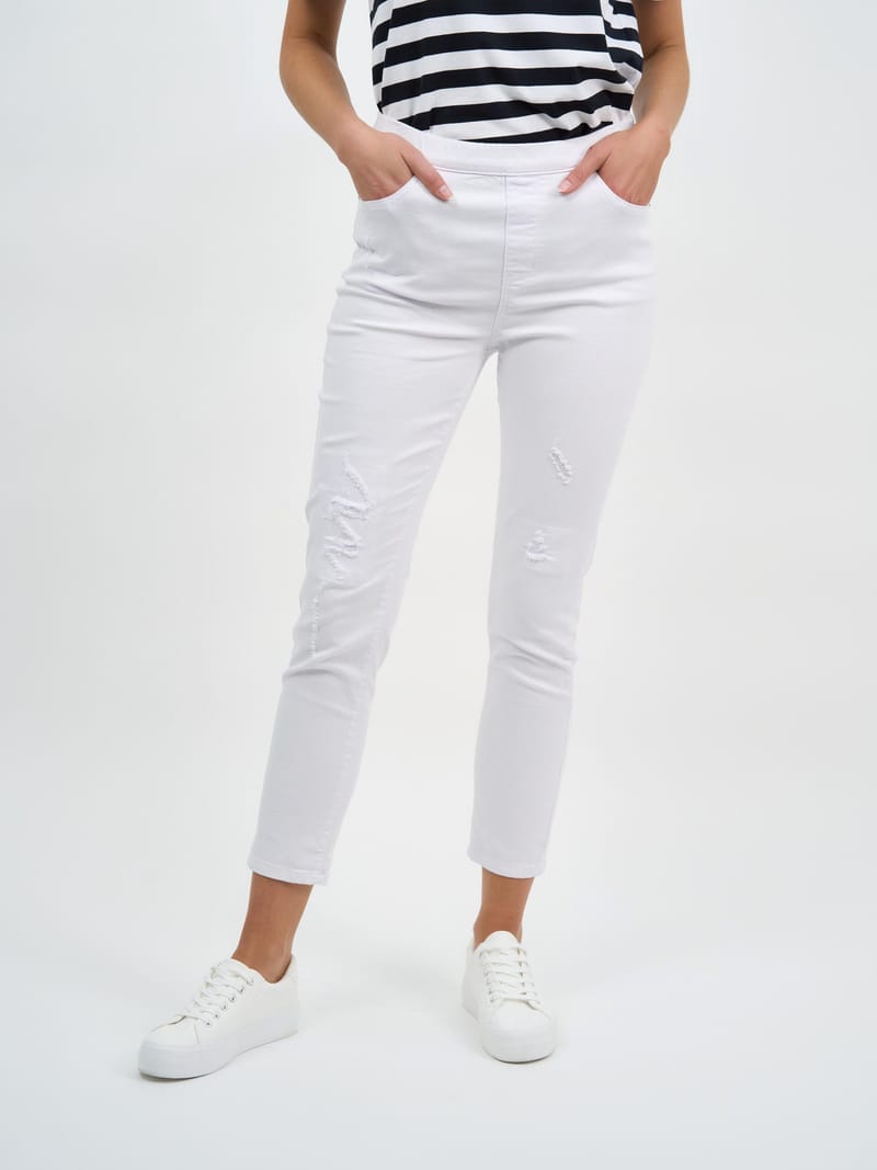 Distressed Pull On Jean White Threadz