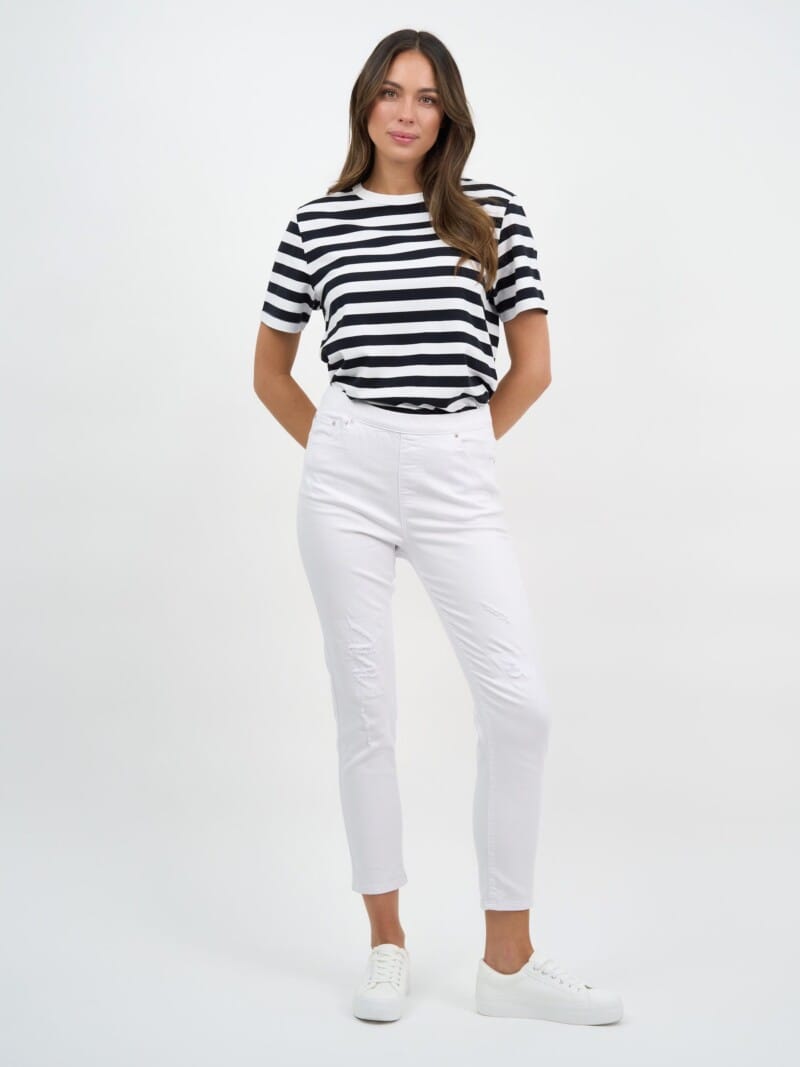 Distressed Pull On Jean White Threadz