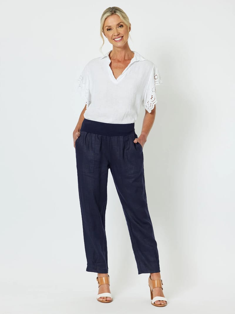 Jersey Waist Linen Pant Navy Gordon Smith