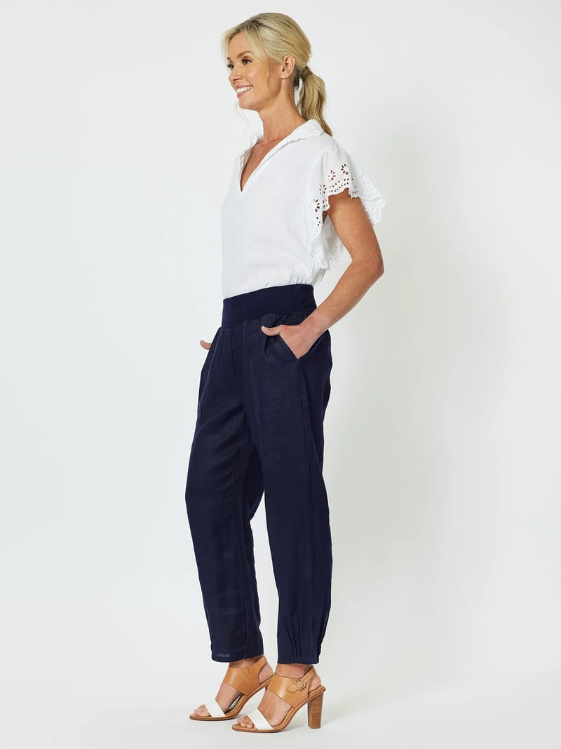 Jersey Waist Linen Pant Navy Gordon Smith
