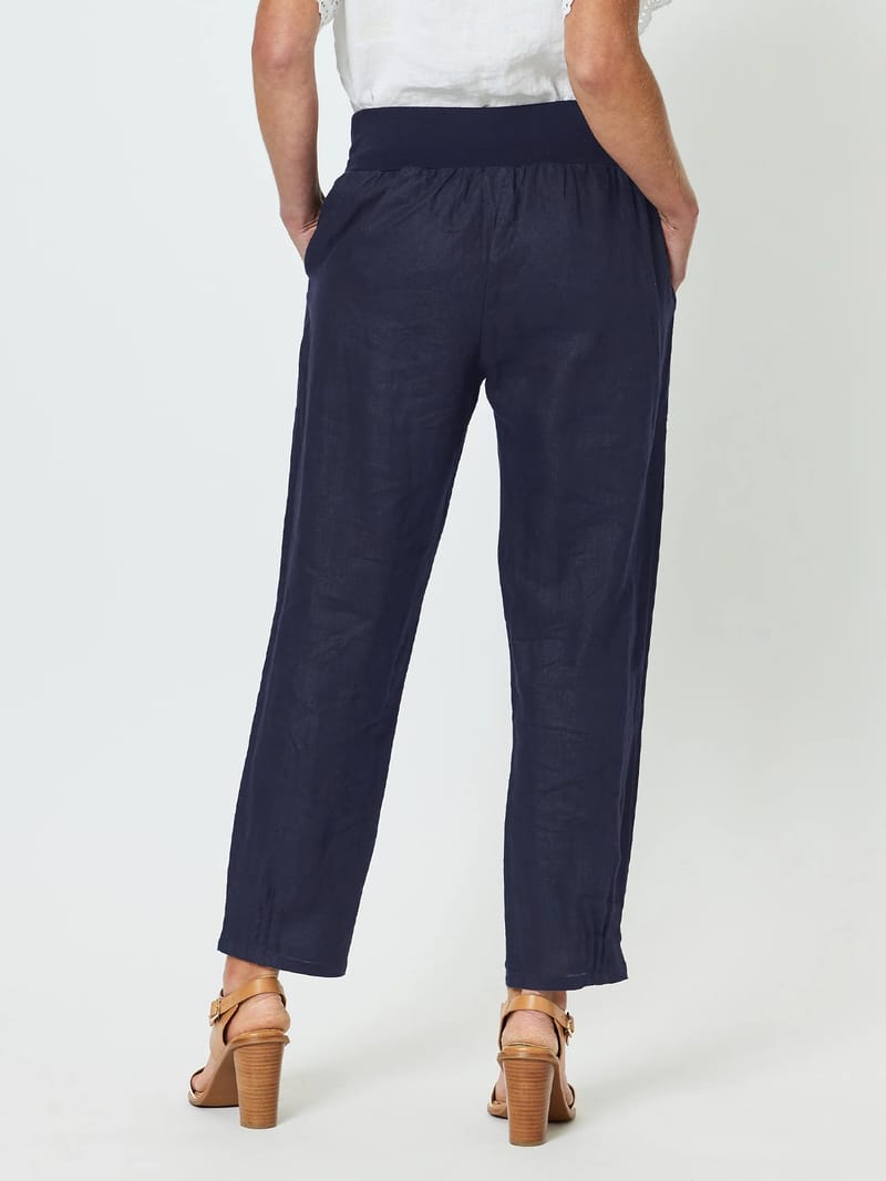 Jersey Waist Linen Pant Navy Gordon Smith