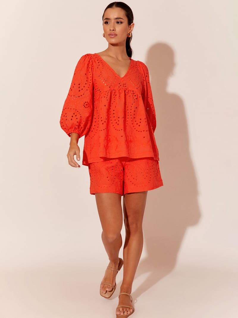 Relaxed Broderie Short Orange adorne