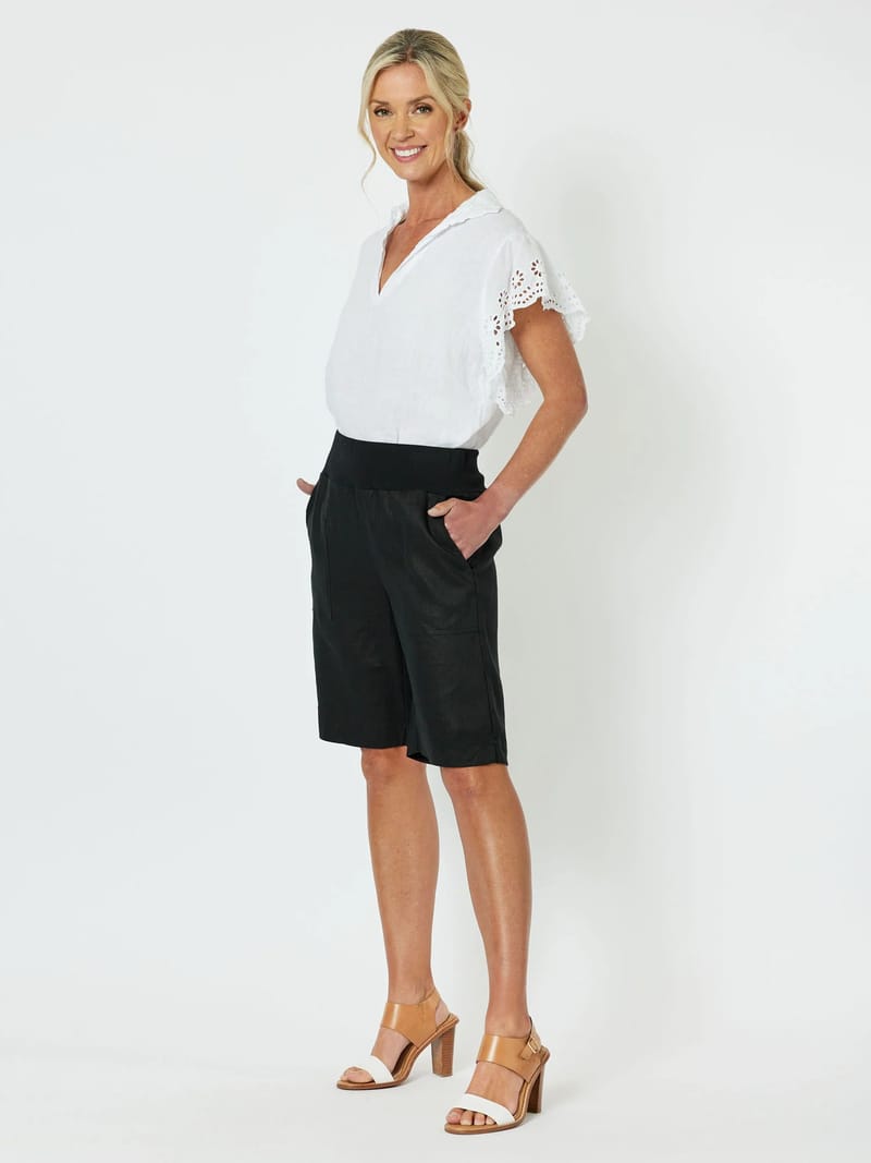 Jersey Waist Linen Short Black Gordon Smith
