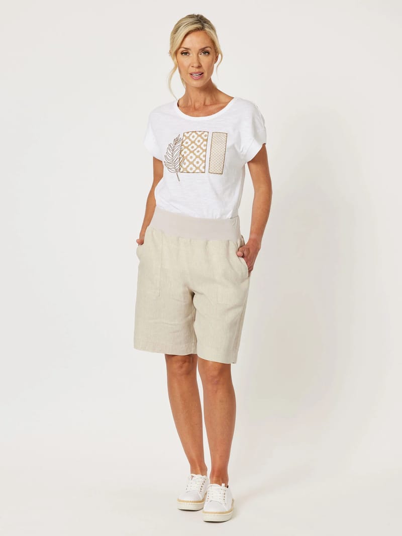 Jersey Waist Linen Short Natural Gordon Smith