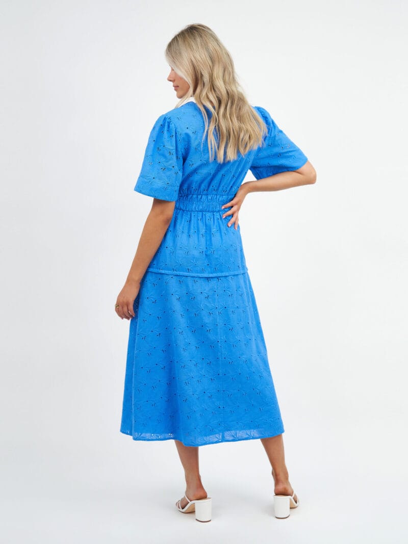 Shirred Waist Broderie Dress Royal Blue Liberty Rose