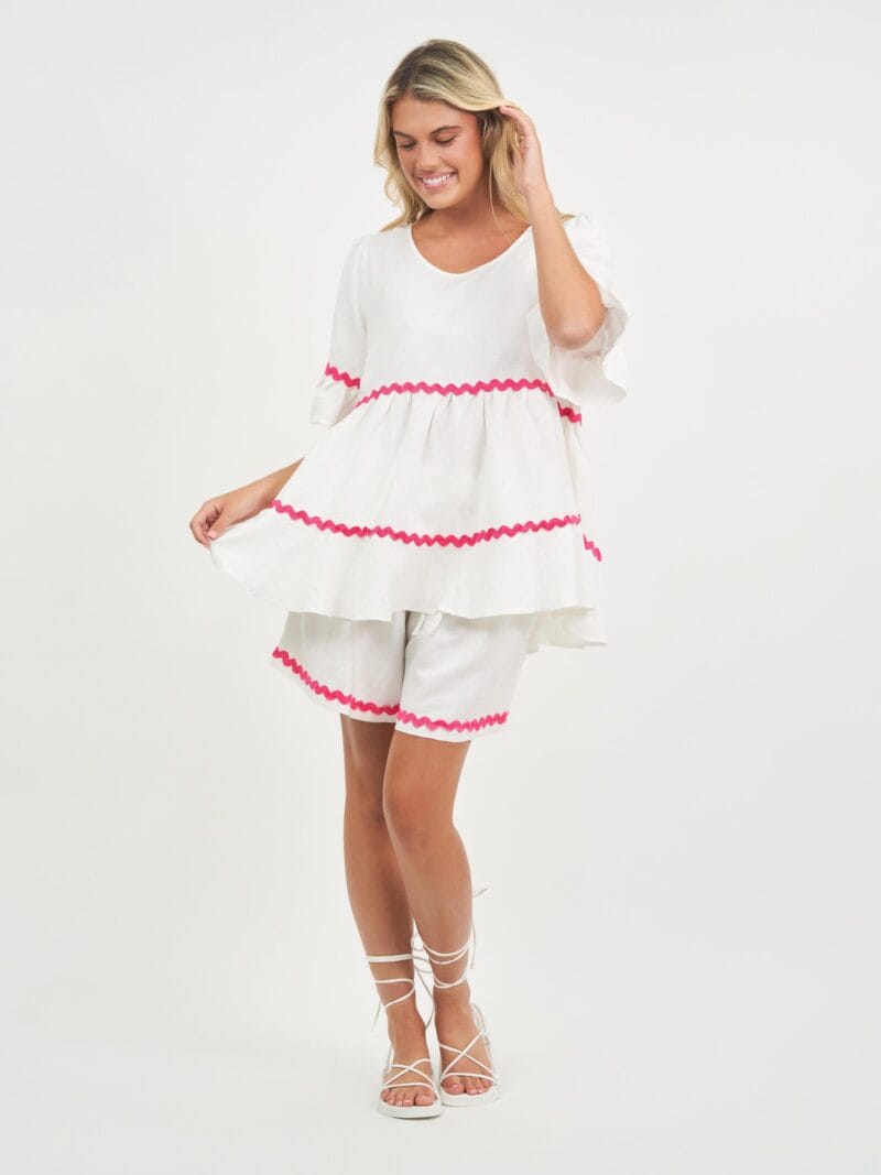 Ric Rac Linen Top Pink Worthier