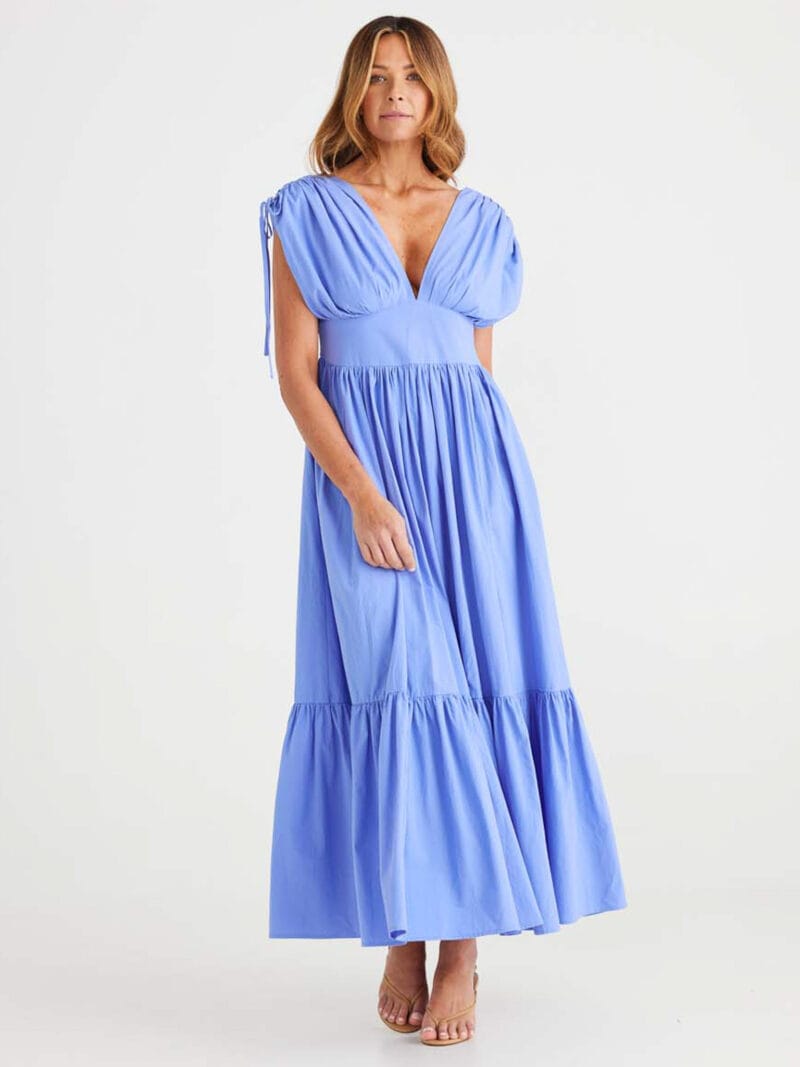 Gathered Sleeve Dress Blue Brave + True