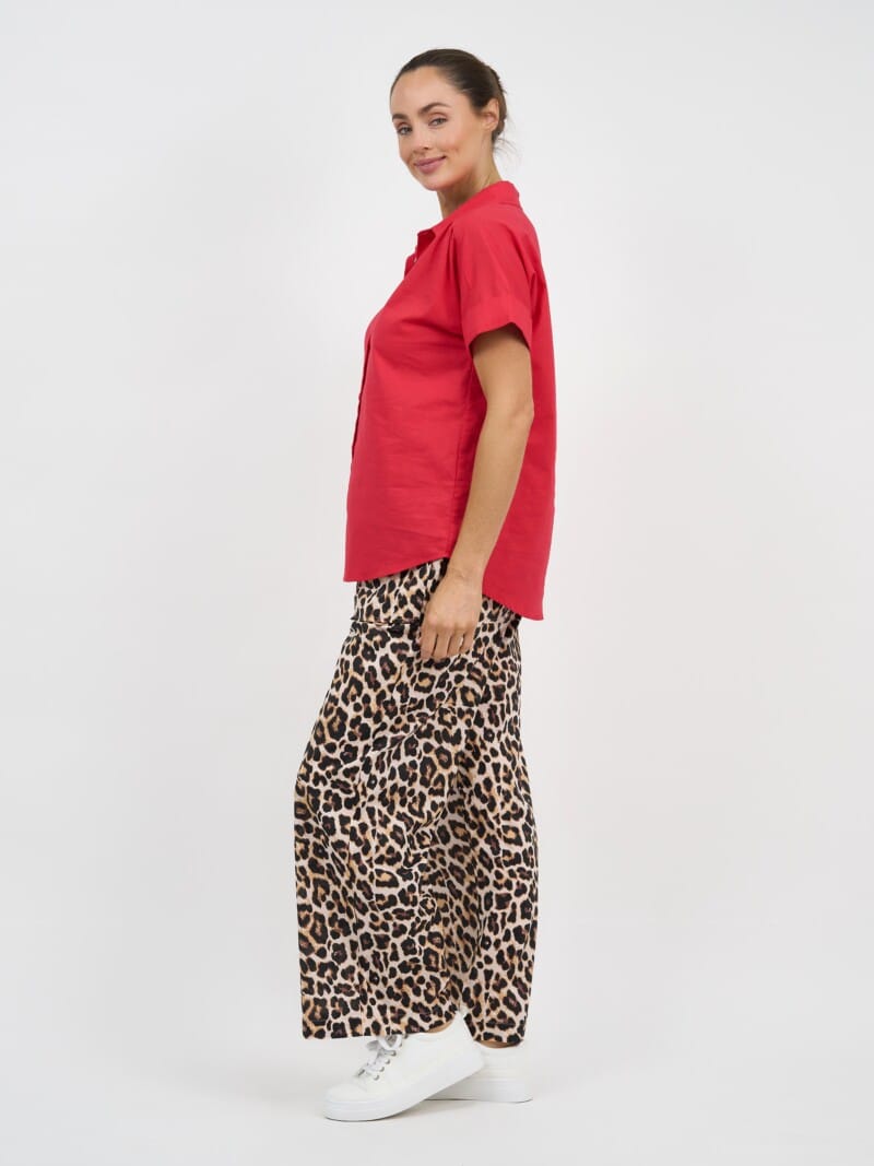 Relaxed Linen Shirt Red Liberty Rose
