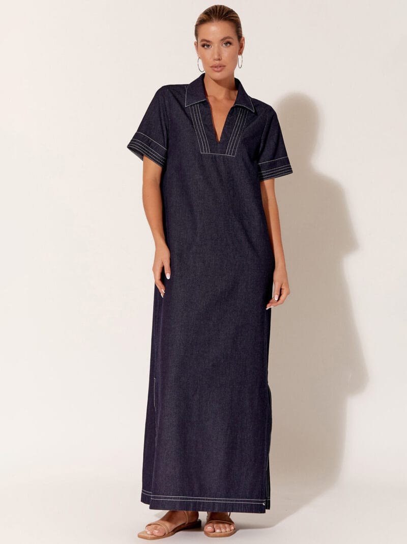 Stitch Detail Maxi Dress Denim adorne