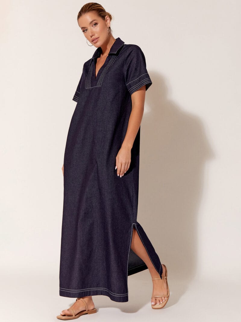 Stitch Detail Maxi Dress Denim adorne