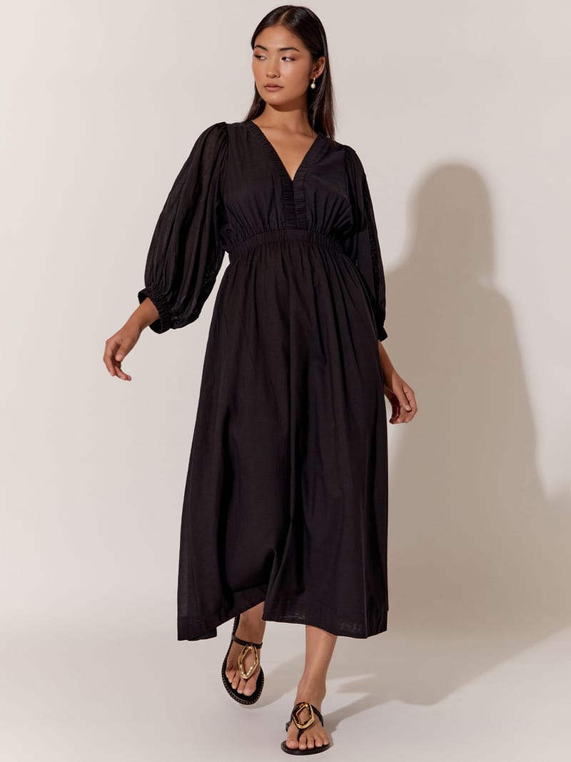 Gathered Neckline Midi Dress Black adorne