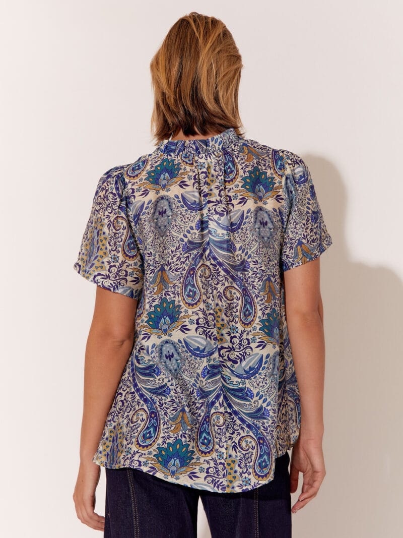 Vee Neck Sheer Shirt Blue adorne