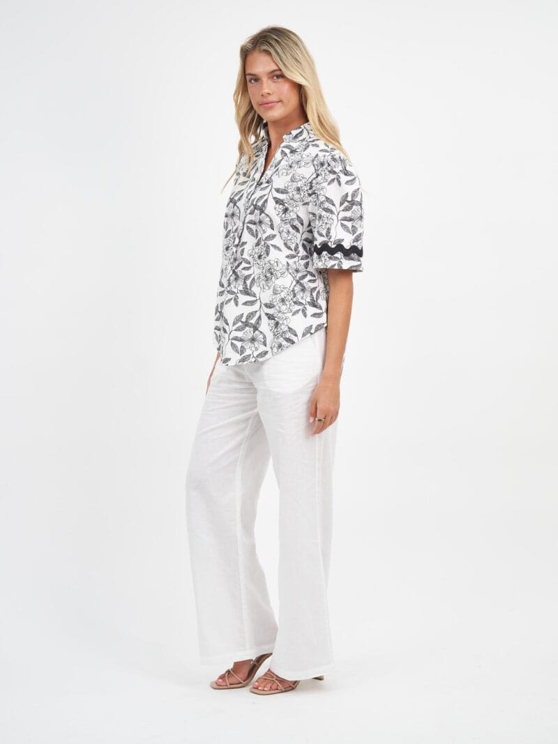 Vee Neck Linen Top Black Liberty Rose