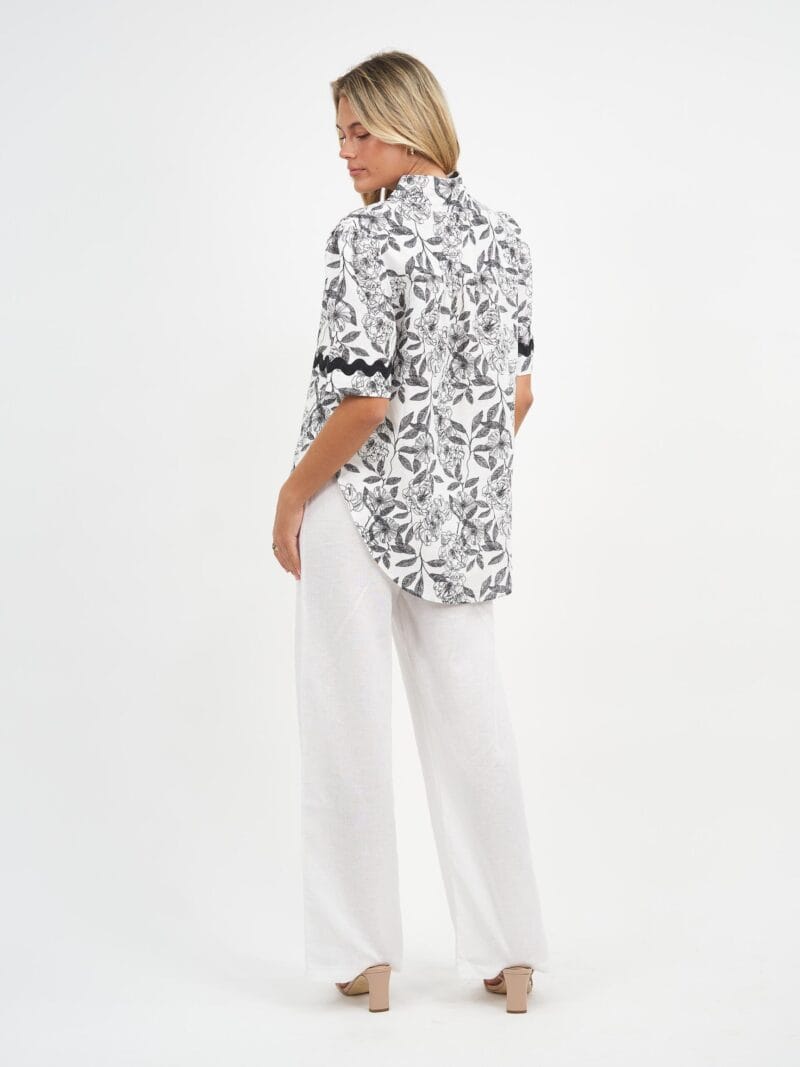 Vee Neck Linen Top Black Liberty Rose