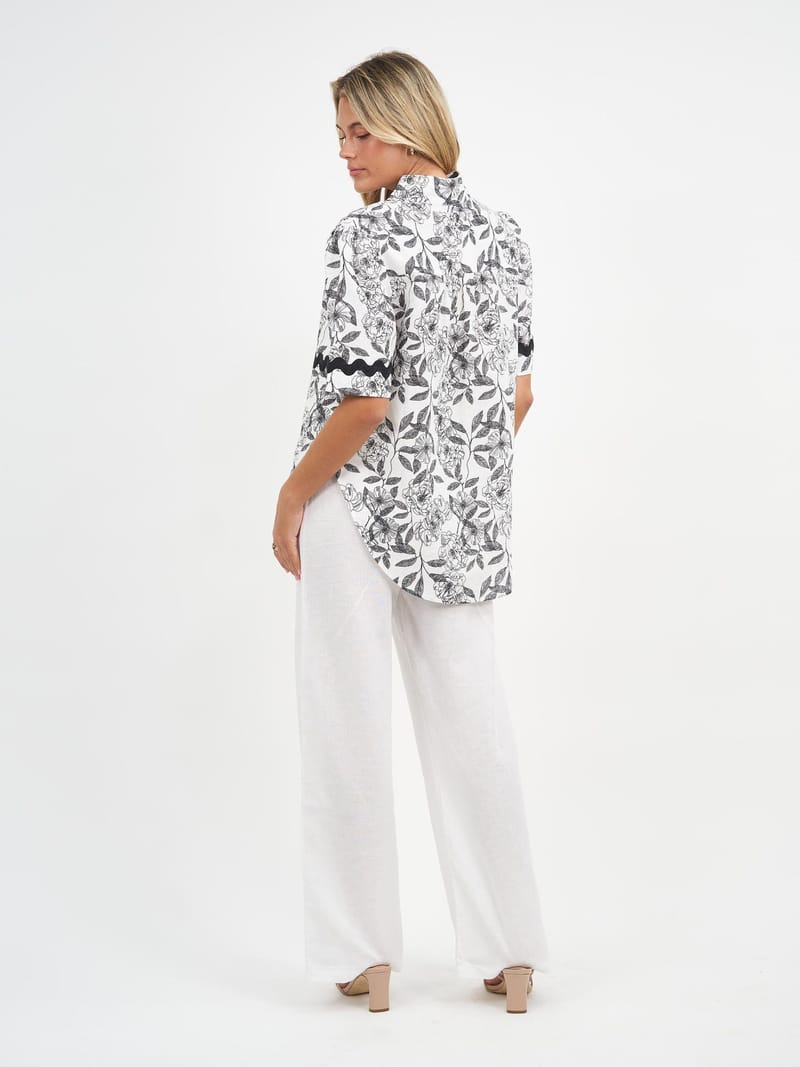 Vee Neck Linen Top Black Liberty Rose