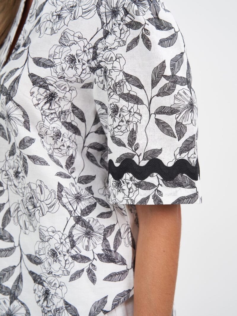 Vee Neck Linen Top Black Liberty Rose