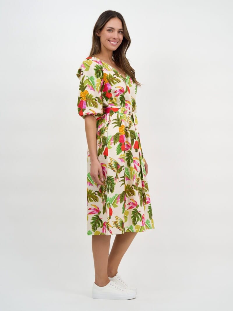 Linen Midi Dress Khaki Liberty Rose