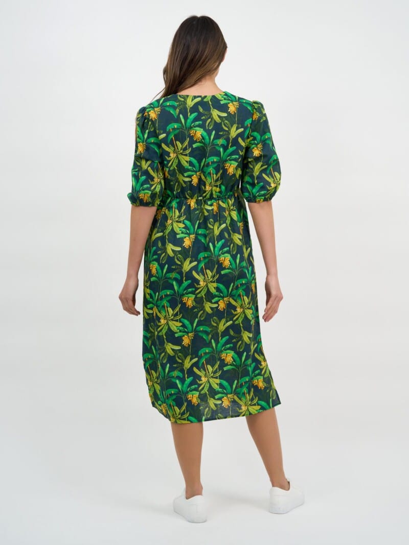 Tie Bust Linen Dress Green Liberty Rose