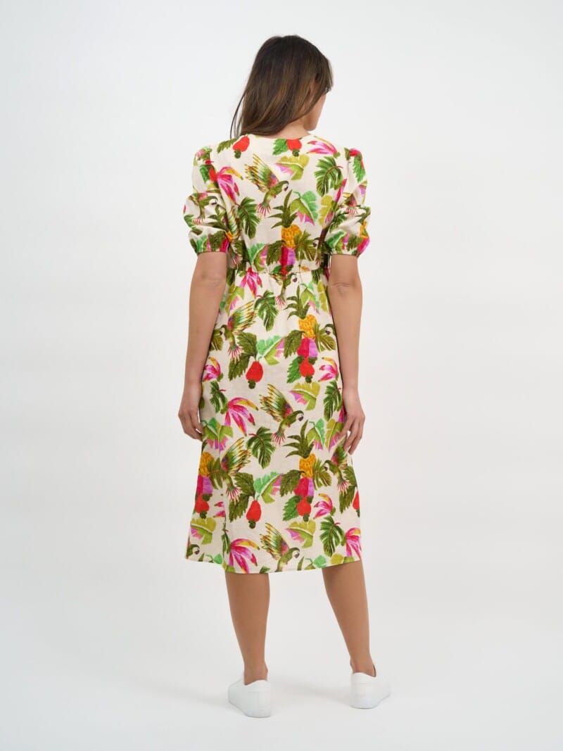 Tie Bust Linen Dress Khaki Liberty Rose