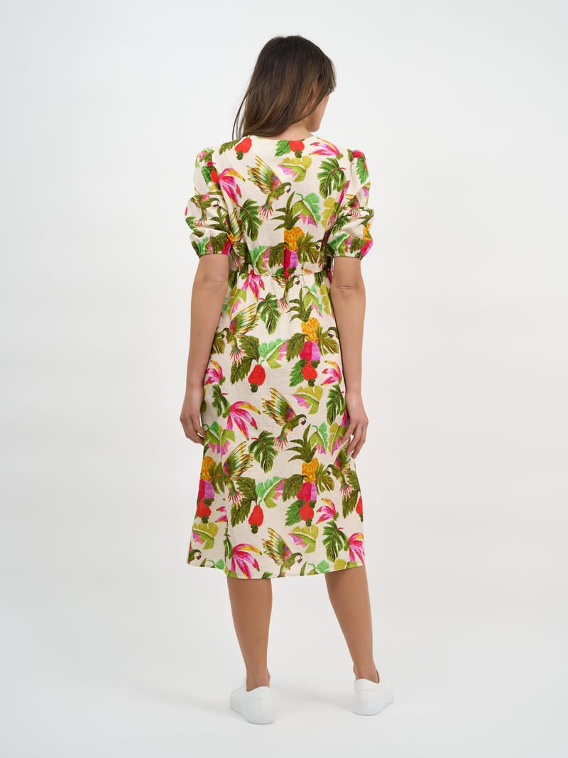 Tie Bust Linen Dress Khaki Liberty Rose