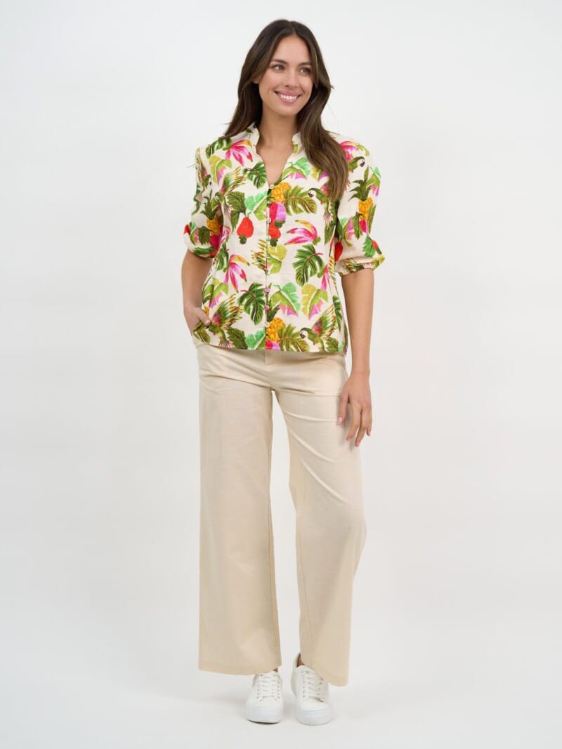 Mandarin Collar Shirt Khaki Liberty Rose