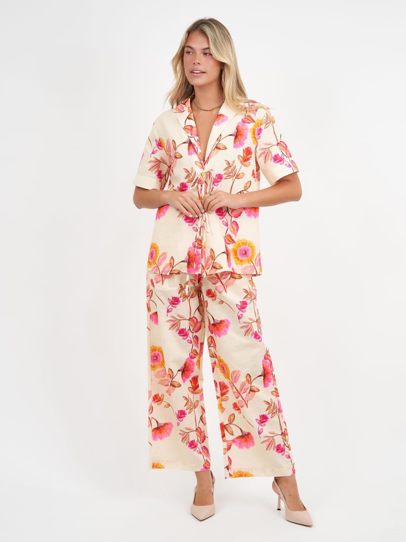 Tie Front Linen Shirt Pink Liberty Rose