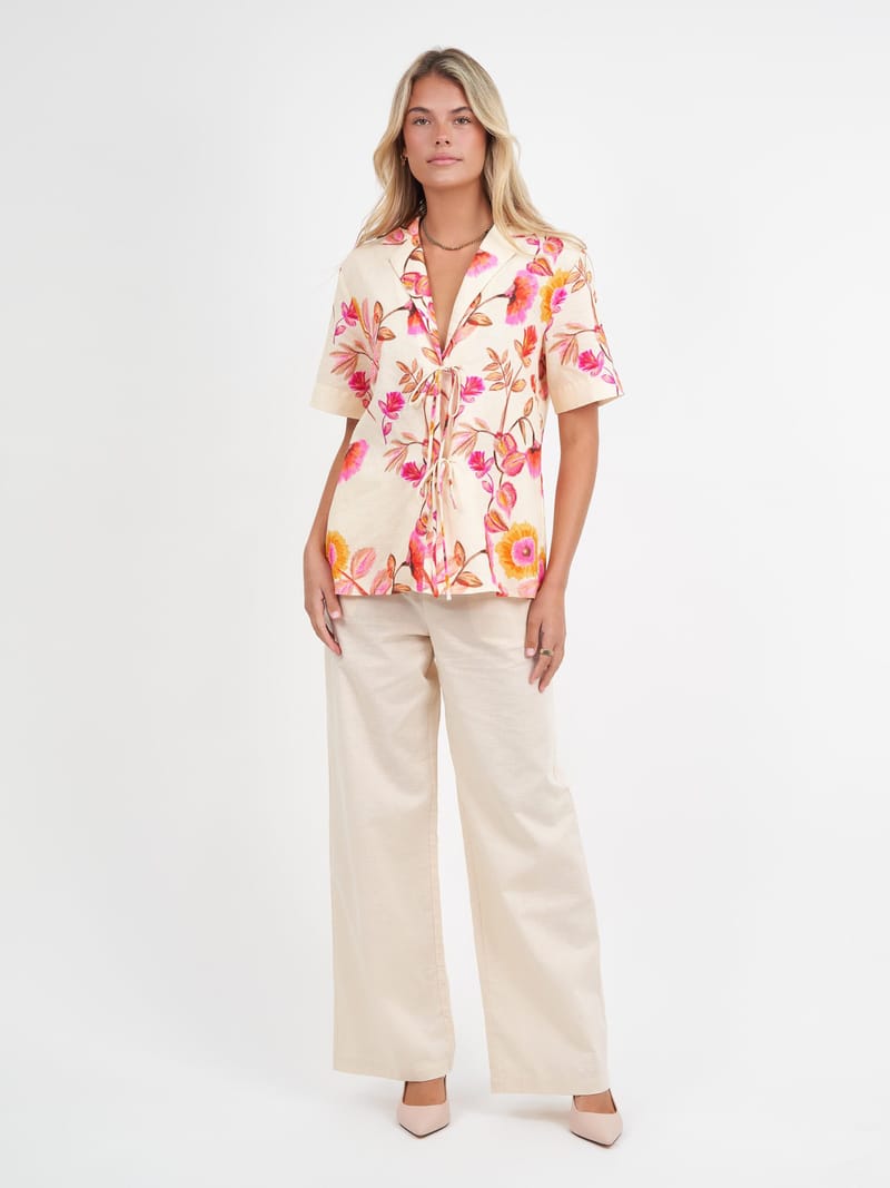 Tie Front Linen Shirt Pink Liberty Rose