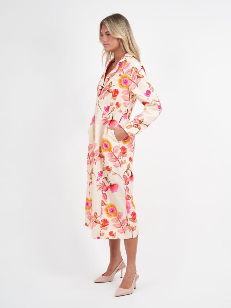 Lapel Collar Linen Coat Dress Pink Liberty Rose