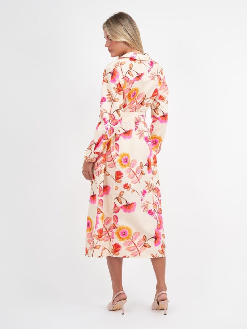 Lapel Collar Linen Coat Dress Pink Liberty Rose
