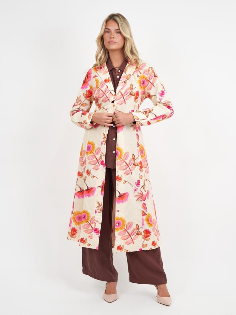 Lapel Collar Linen Coat Dress Pink Liberty Rose