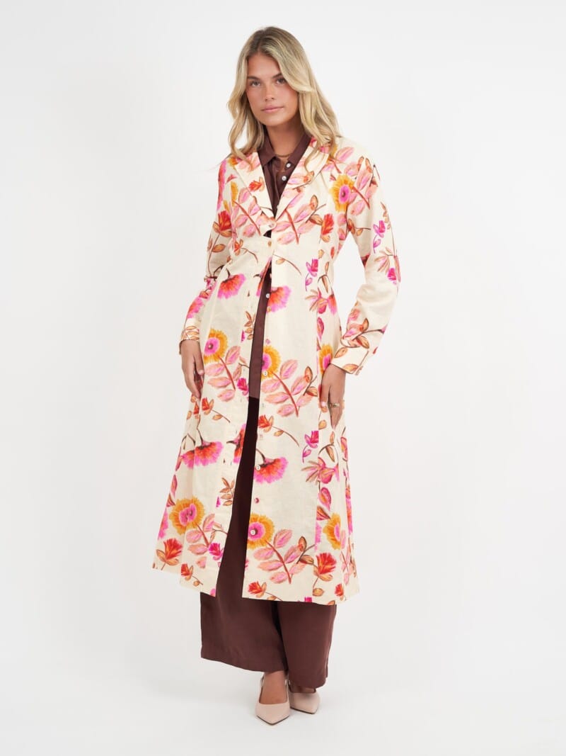 Lapel Collar Linen Coat Dress Pink Liberty Rose