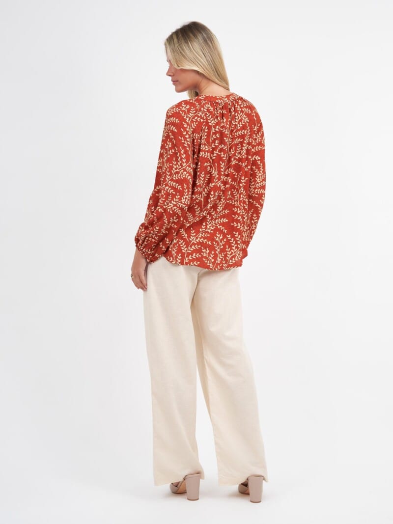 Button Neck Viscose Top Honey Brown Liberty Rose