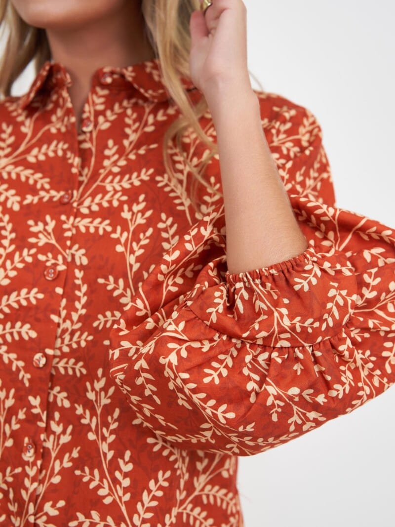 Linen Puff Sleeve Shirt Honey Brown Liberty Rose